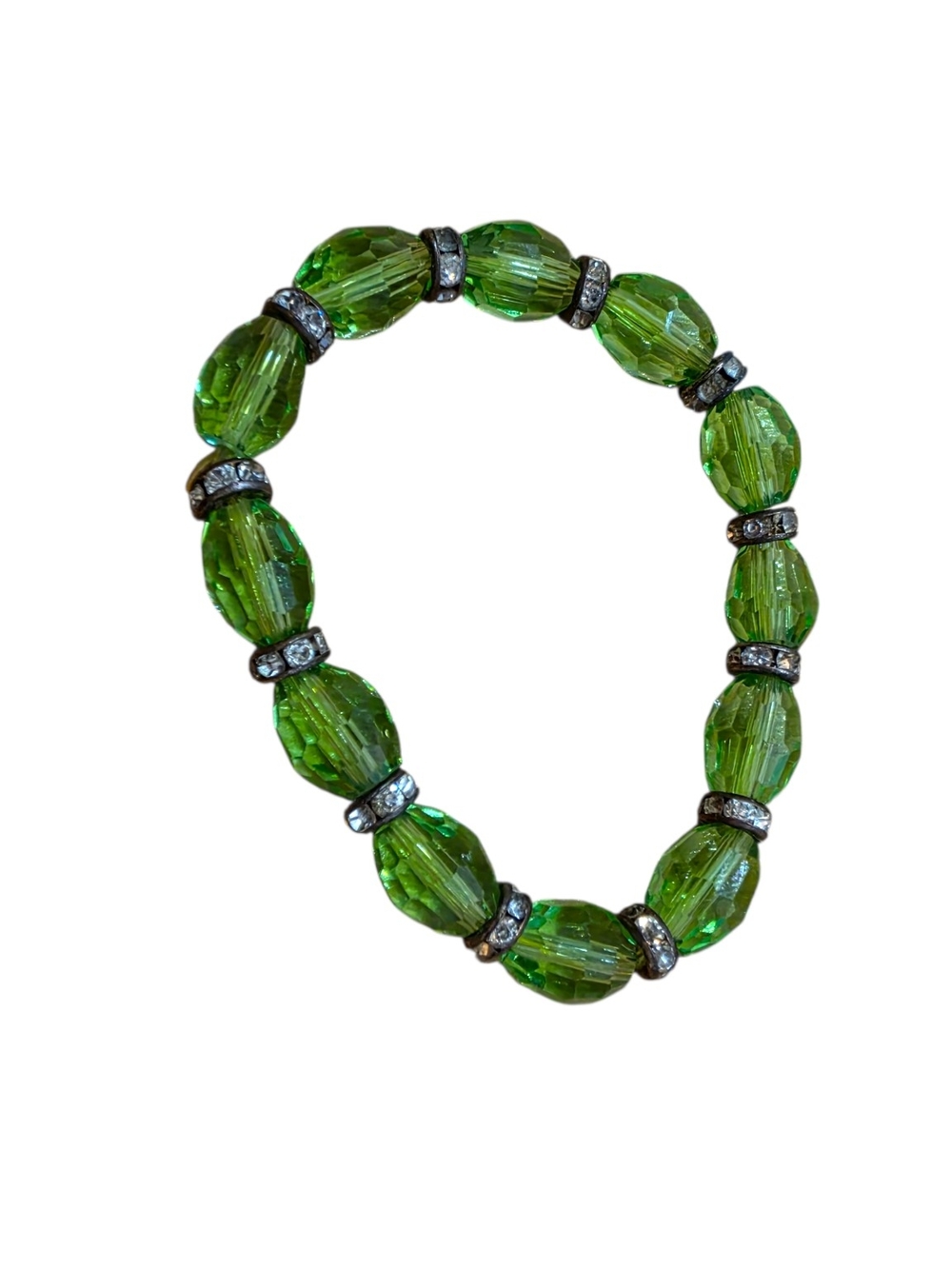 Green Crystal Bead Stretch Bracelet - Unbranded